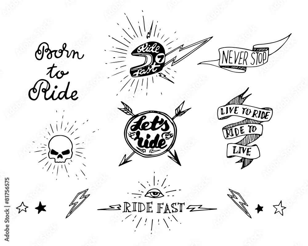 Traditional tattoo biker set ilustración de Stock Adobe Stock