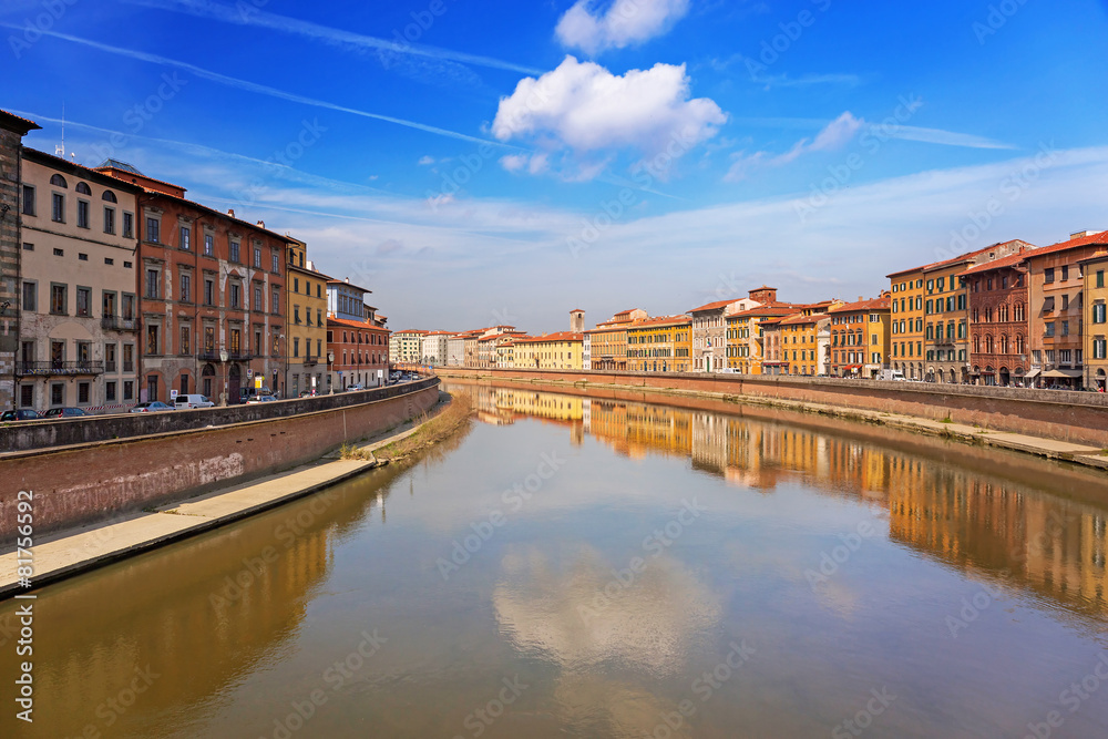 Old town of Pisa with reflection in Arno river, Italy Old town of Pisa with reflection in Arno river, Italy