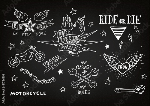 Traditional tattoo biker set