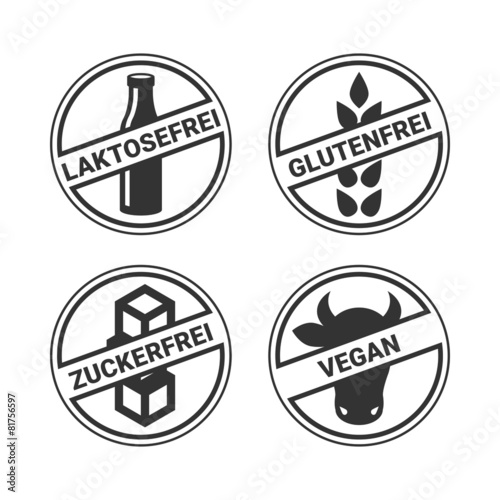 Stempel Glutenfrei Laktosefrei Zuckerfrei Vegan