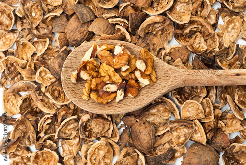 Walnuts on the wooden spoon