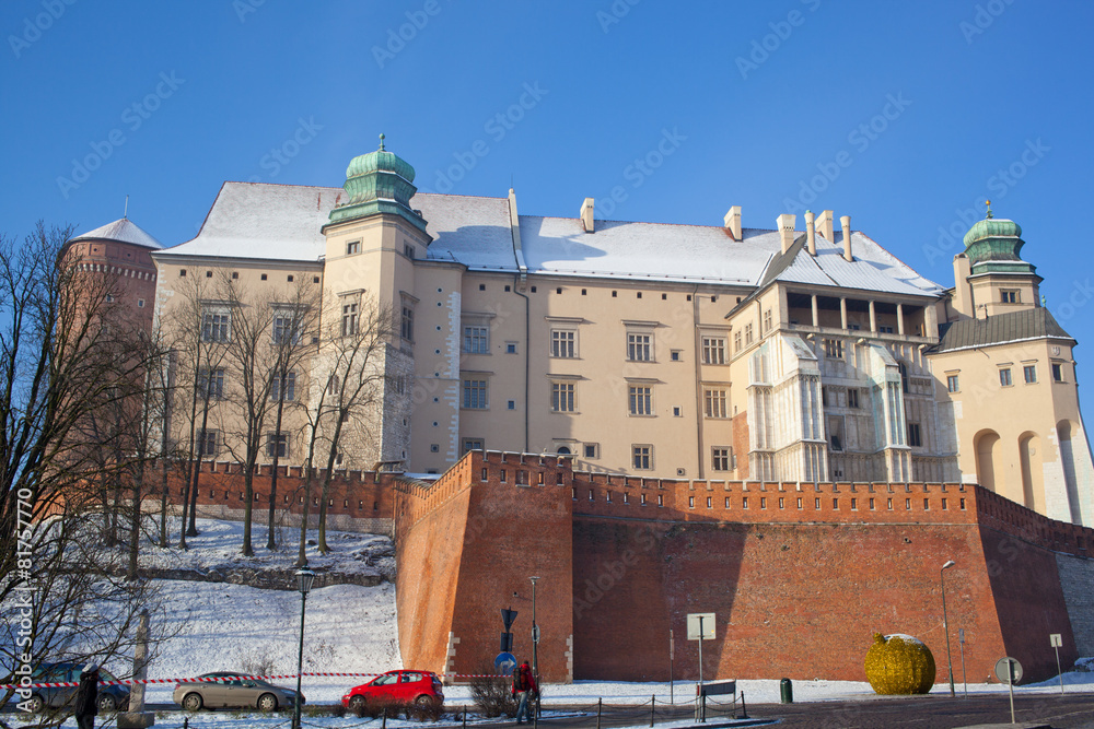 Wawel castle in sunny winter day, Krakow