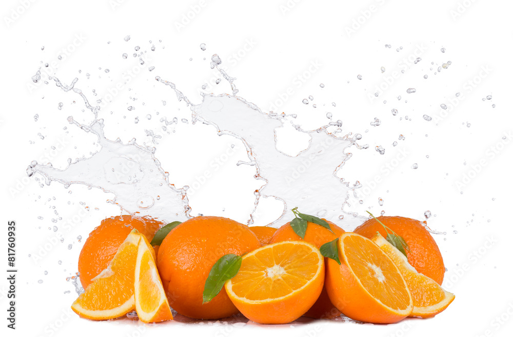 Oranges with water splashes on white background Oranges with water splashes on white background