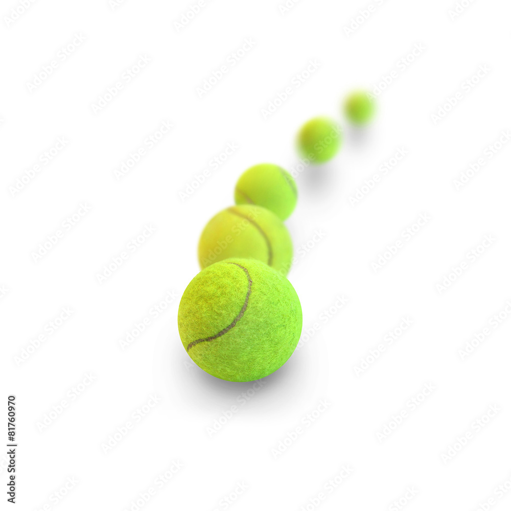 Tennis balls in motion on a white background