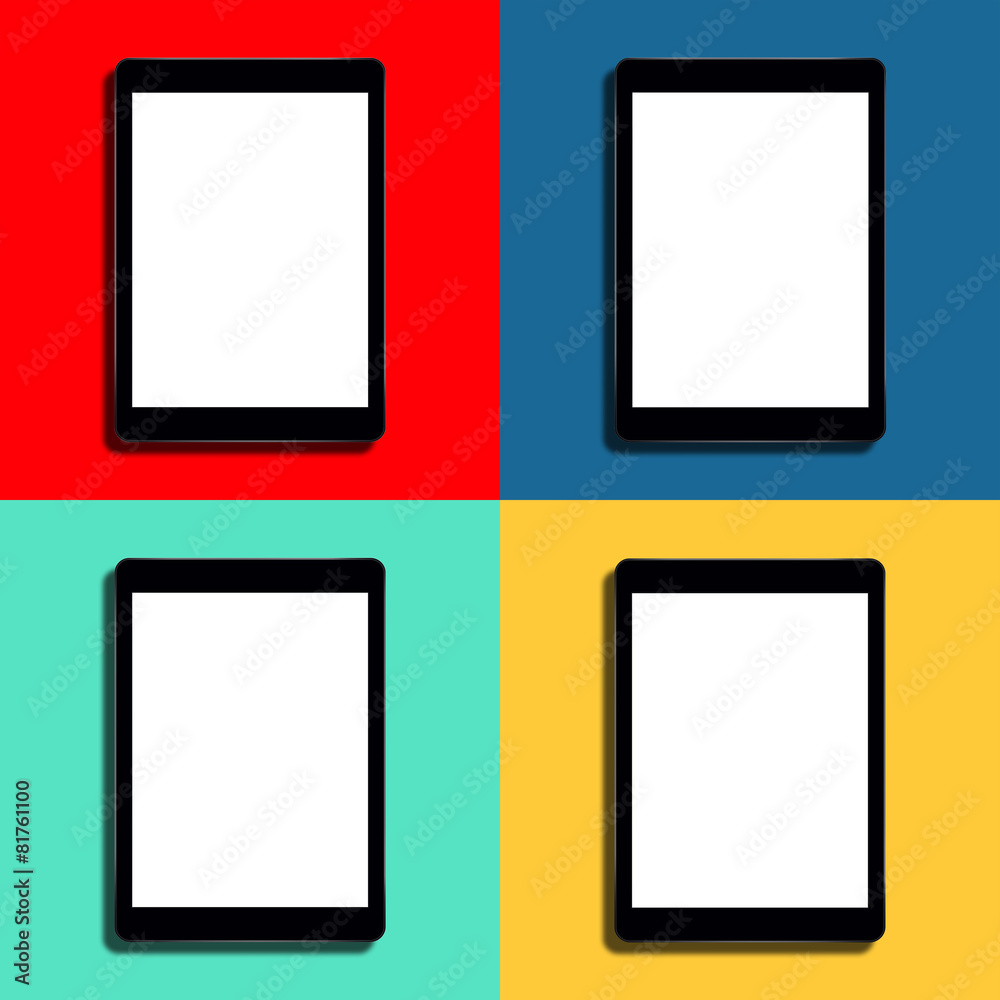 Tablet computer on different color backgrounds