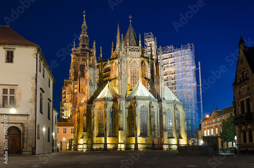 rear view of St. Vitus Cathedral at night