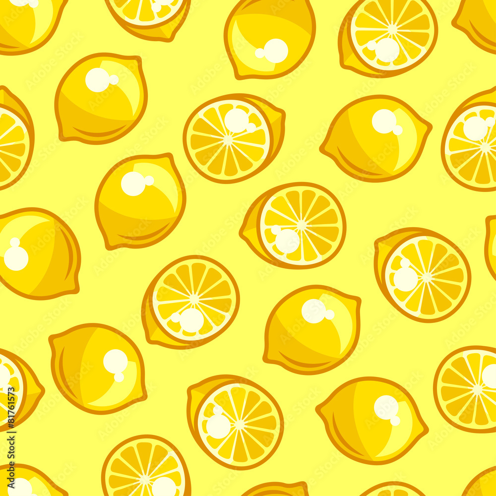 Seamless pattern with stylized fresh ripe lemons