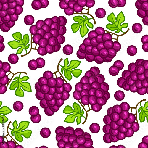 Seamless pattern with stylized fresh ripe grapes