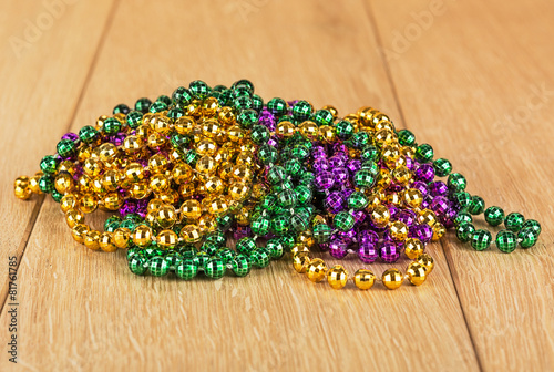 Purple, green and gold Mardi Gras beads.