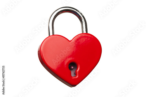 heart shaped closed lock, isolated on white