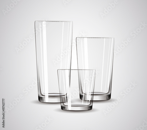 Transparent glass set isolated composition.