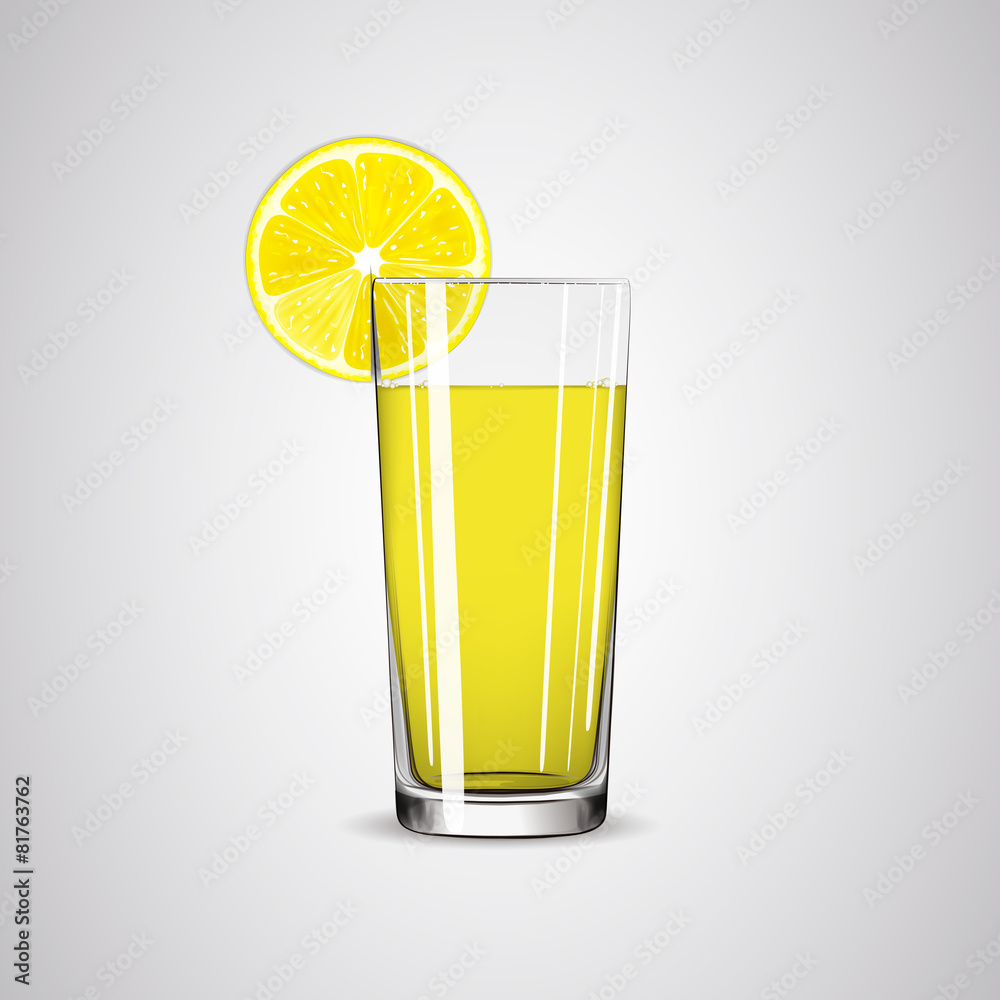 Glass with lemonade / lemon juice and lemon slice. Glass with lemonade / lemon juice and lemon slice.