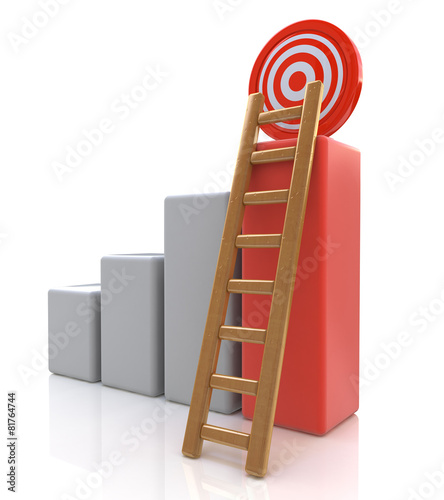 Business target concept , 3d business graph with wood ladder to