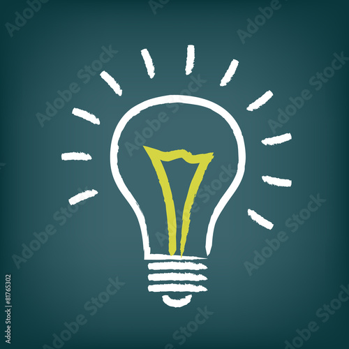 Chalk hand-drawn idea light bulb icon on gradient background.