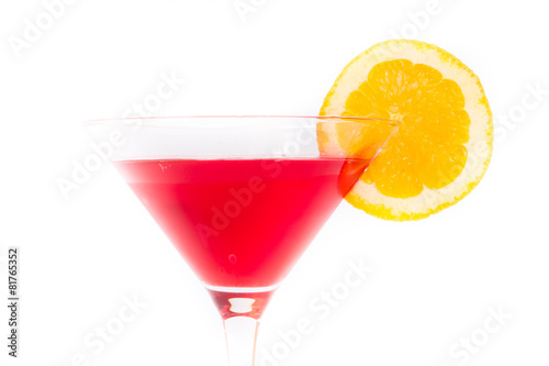 Red and yellow cocktail on white background
