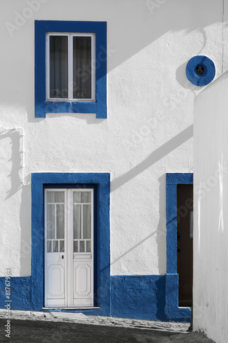 blue architectural details of a typical house in Ericeira Portug photo