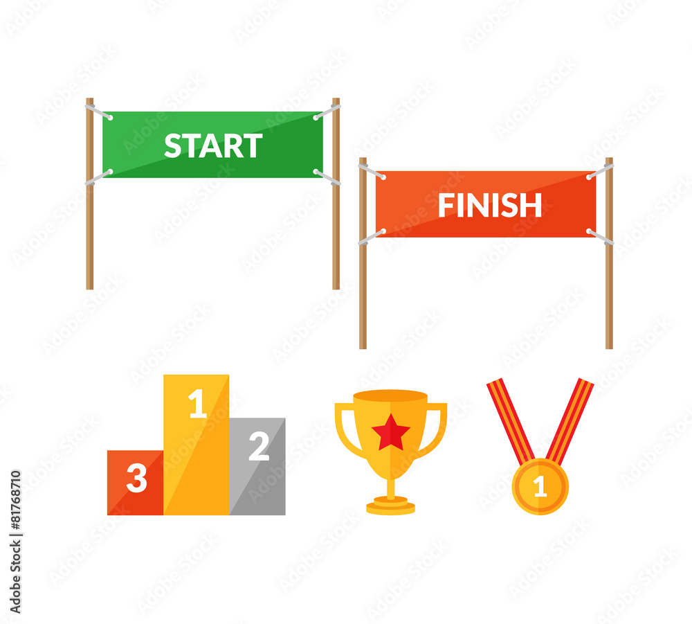 Sport competition flat icon set with Start Finish Stock Vector | Adobe ...