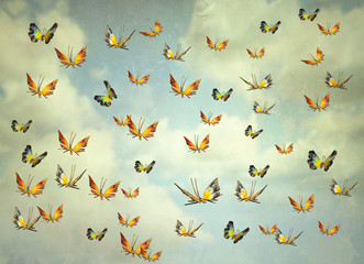 Foto auf Acrylglas Surrealismus Schmetterlinge am Himmel  © vali_111
