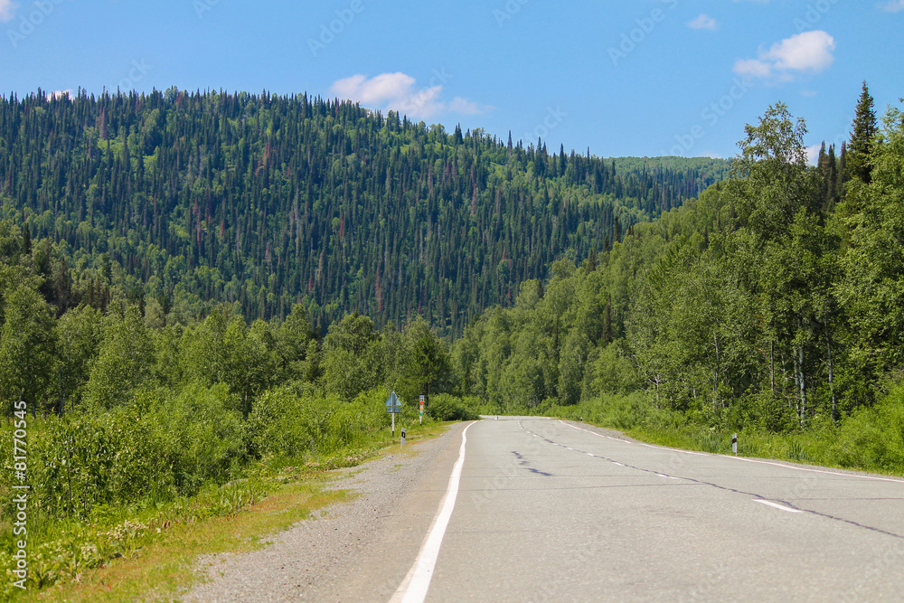 Road among wooded hills