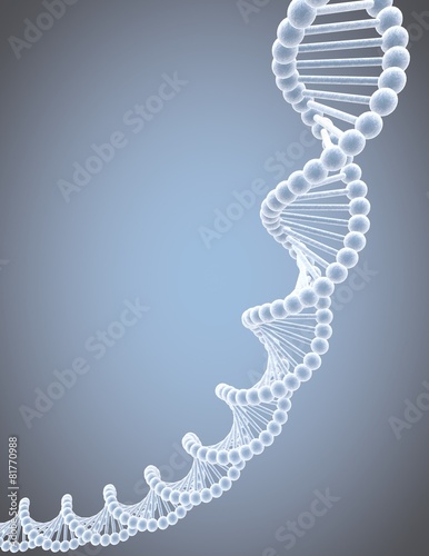 Dna helix, 3d render, vertical, light blue background.
