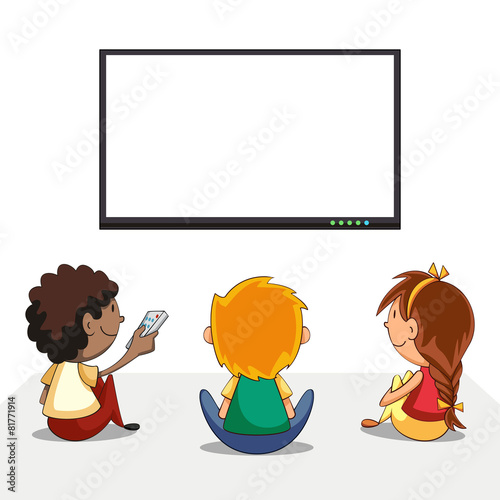 Kids watching tv, blank screen