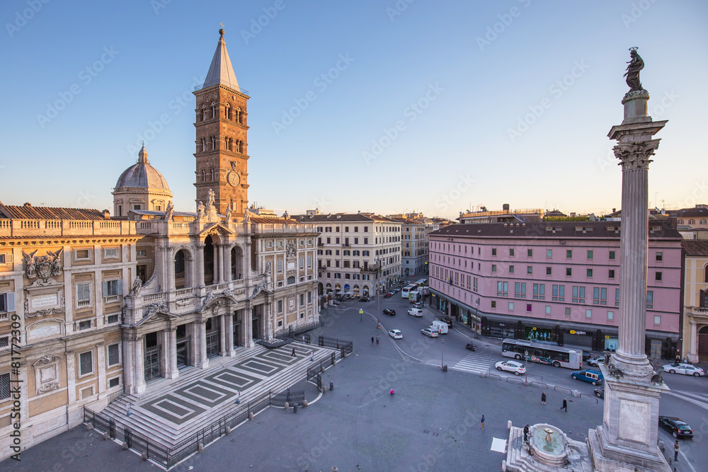 Obraz premium Plac Santa Maria Maggiore w Rzymie, Włochy.