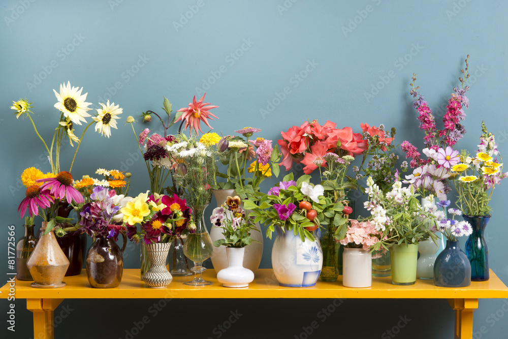 flowers in vintage vases