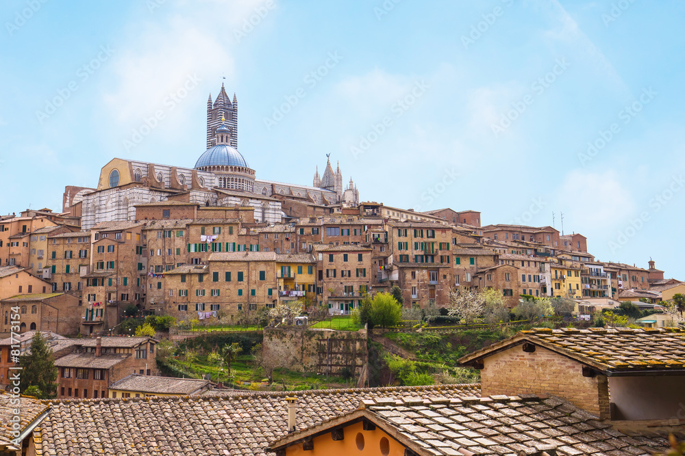 Cityscape of Siena in Tuscany, Italy.