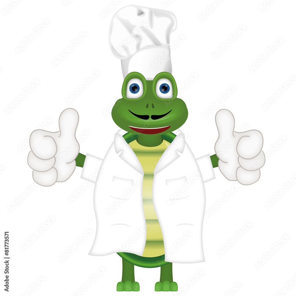 Fototapeta premium funny turtle cook cooking chef hat cartoon comic illustration