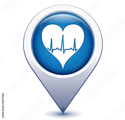 tracé cardiaque cœur sur marqueur géolocalisation bleu