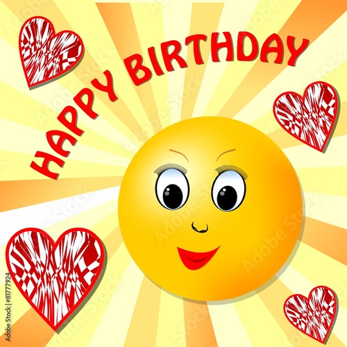 Crazy sun with inscription happy birthday.