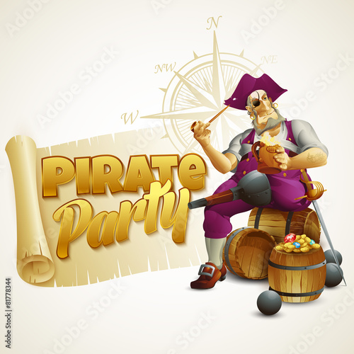 Pirate party poster. Vector illustration