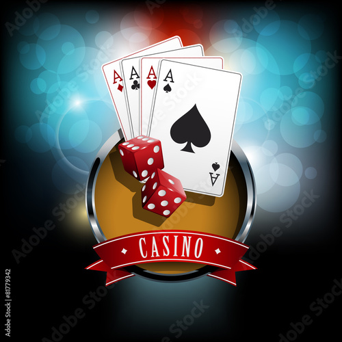 Casino banner with dice and poker cards