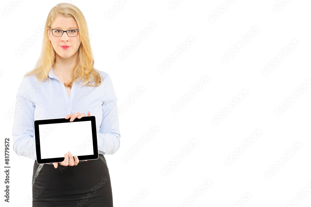 Beautiful blonde business woman with modern device Beautiful blonde business woman with modern device