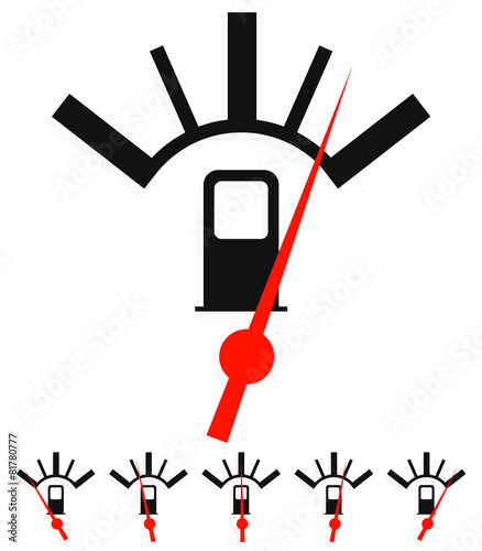 Fuel, gas meter vector elements with red pointers