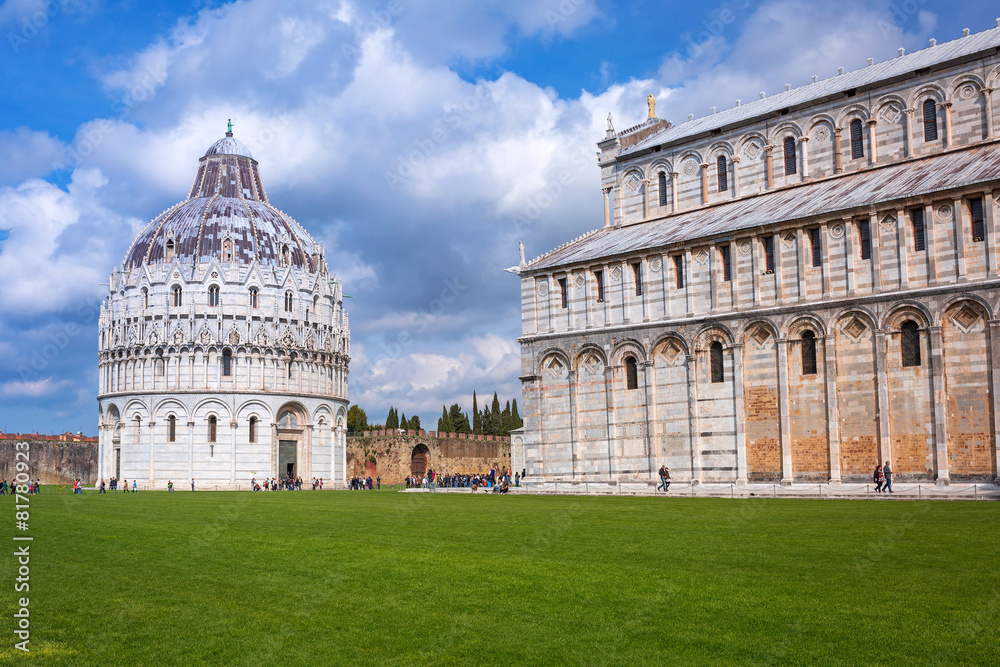 Cathedral and Baptistry at the Leaning Tower of Pisa, Italy