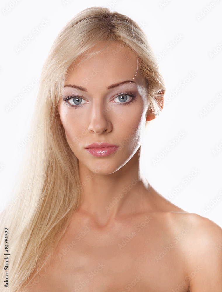 Close up portrait of beautiful young woman face. Isolated on Close up portrait of beautiful young woman face. Isolated on