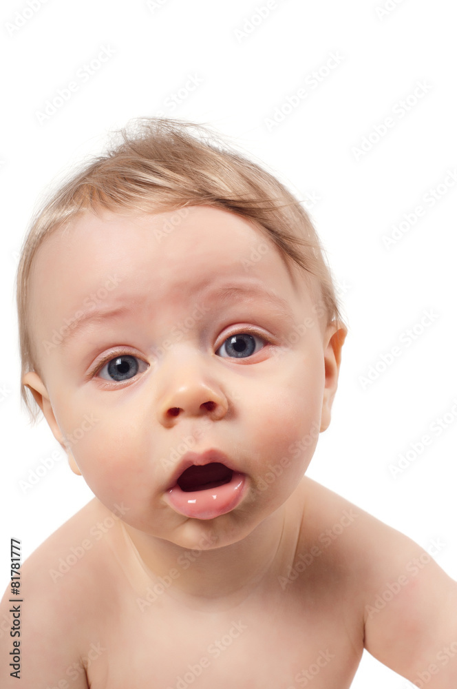 Closeup portrait of adorable child on white Closeup portrait of adorable child on white