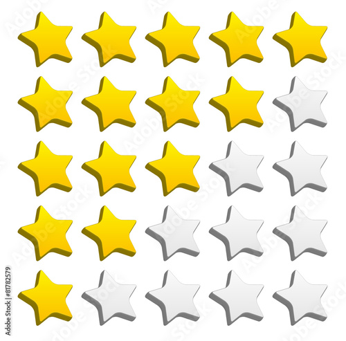 3d rounded star rating for rating, valuation, review concepts. V