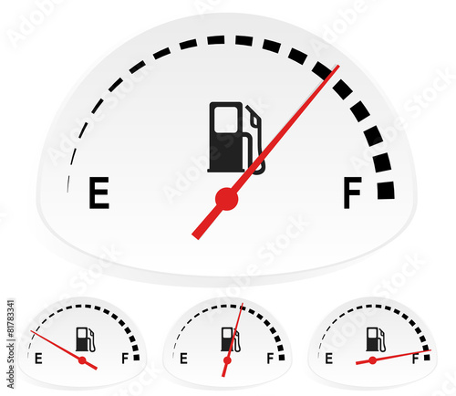 Fuel indicators set at 4 stages. Empty, full fuel tank concepts,