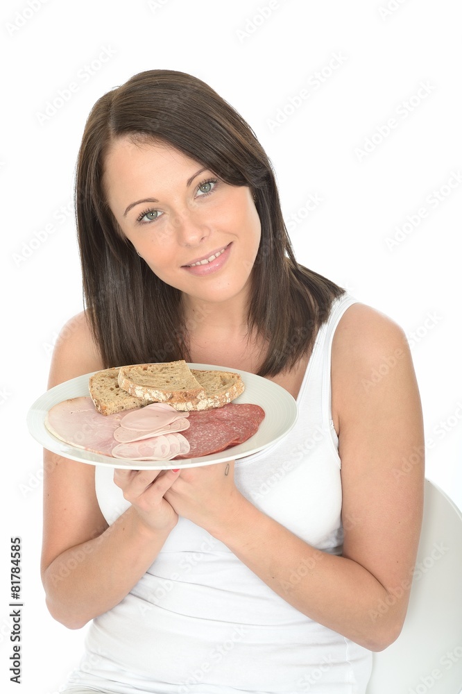 Young Woman Holding a Typical Norwegian Style Cold Buffet Young Woman Holding a Typical Norwegian Style Cold Buffet