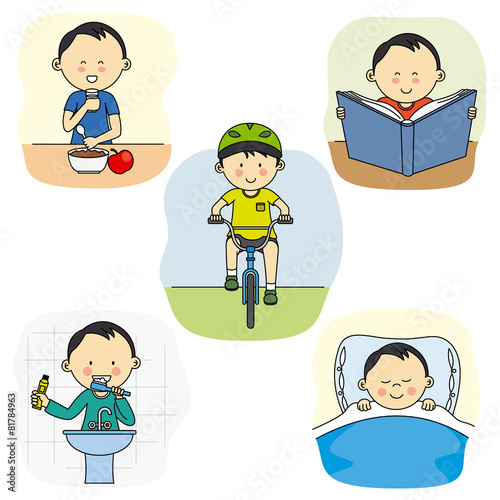 The daily activities of a boy