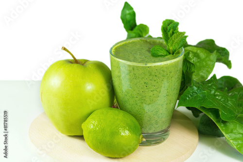 Healthy green vegetable smoothie with apples,spinach,cucumber,l