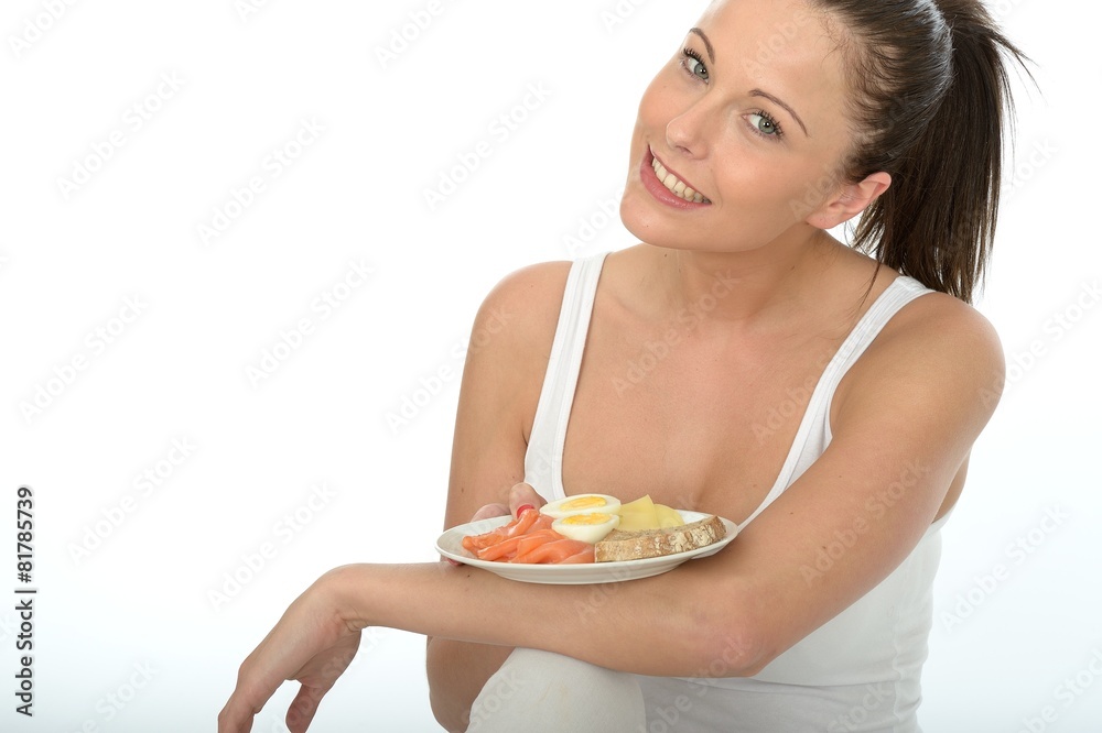 Healthy Young Woman Holding a Typical Norwegian Breakfast Healthy Young Woman Holding a Typical Norwegian Breakfast