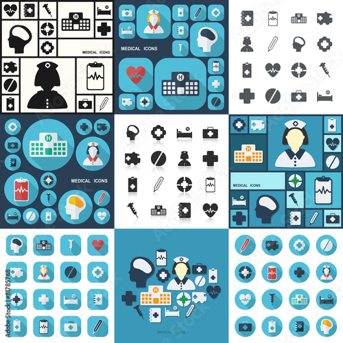 Flat concept, set modern design with shadow medical icons photo