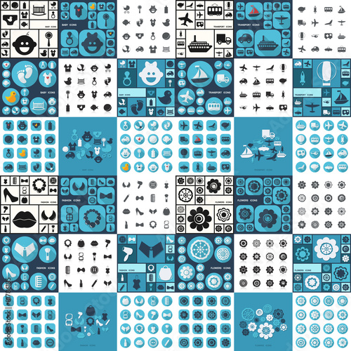 Flat concept, set modern design flowers, transport, fashion