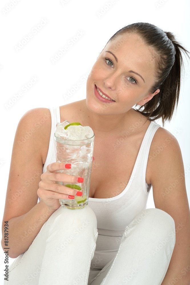 Healthy Attractive Young Woman Holding a Glass of Iced Water Healthy Attractive Young Woman Holding a Glass of Iced Water