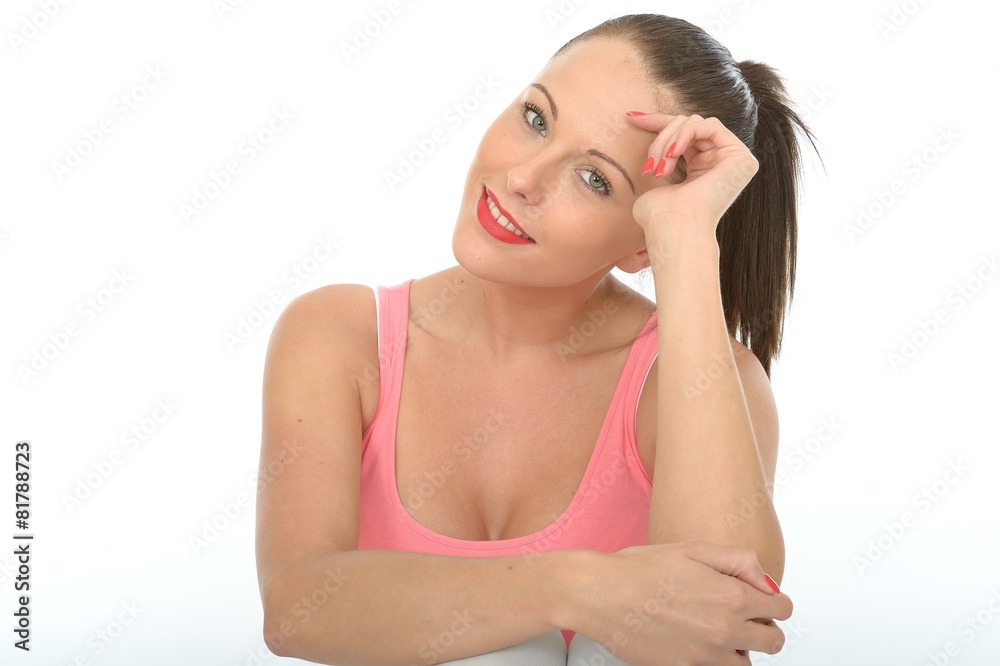 Portrait of a Happy Relaxed Young Woman Thoughtful and Content L Portrait of a Happy Relaxed Young Woman Thoughtful and Content L