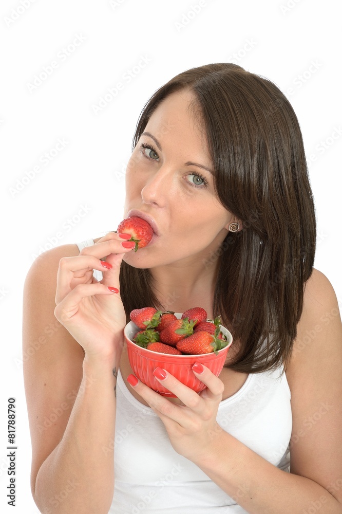 Healthy Young Woman Holding a Bowl of Fresh strawberries Healthy Young Woman Holding a Bowl of Fresh strawberries