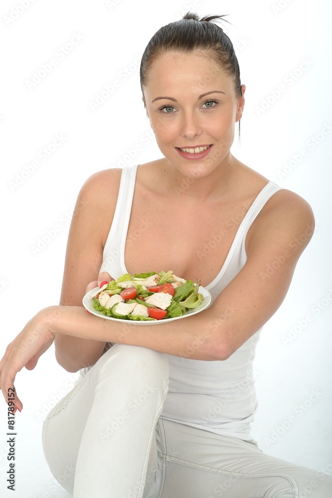 Healthy Young Woman Holding a Plate of Chicken Salad Healthy Young Woman Holding a Plate of Chicken Salad